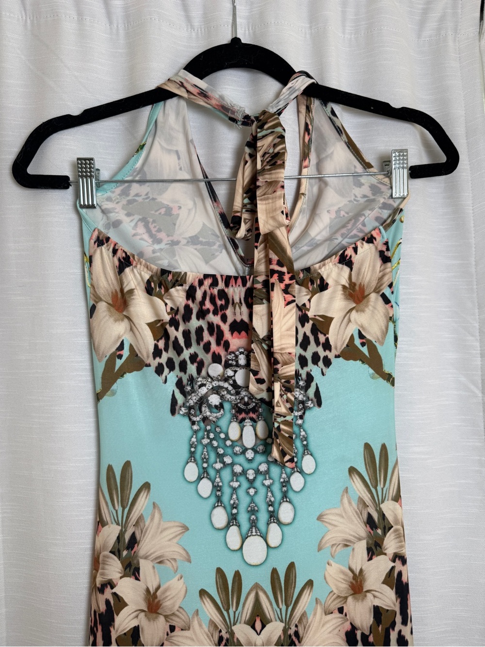 VENUS Tropical Floral Leopard Print Halter Maxi Dress Resort Vacation | Size XS - Picture 10 of 13